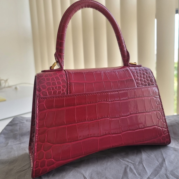 🎉LIKE NEW BALENCIAGA HOURGLASS SMALL HANDBAG CROCODILE EMBOSSED IN DARK RED - Picture 7 of 16